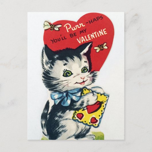 Carte Postale chat vintage Valentine (Devant)