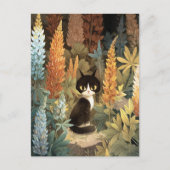 Carte Postale Chat Whimsical Assis Parmi Les Fleurs De Lupine Vi (Devant)