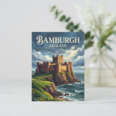 Carte Postale Château de Bamburgh Angleterre (Debout devant)
