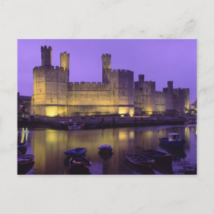 Carte Postale Château de Caernarfon, la nuit, Gwynedd, Pays de G