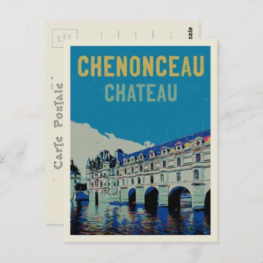 Carte Postale Château de Chenonceau illustration originale Franc (Devant / Derrière)