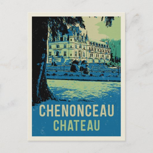 Carte Postale Château de Chenonceau illustration originale Franc (Devant)