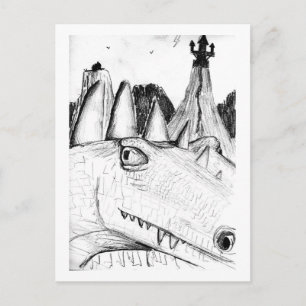 Carte Postale Château de dessin de tête de dragon sur la bête de