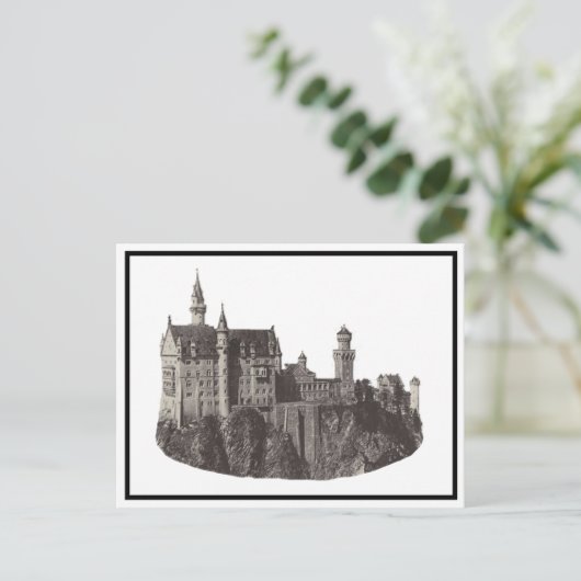 Carte Postale Château de Neuschwanstein Art historique noir et b (Debout devant)