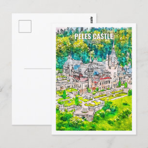 Carte Postale Château de Peles Roumanie Fameux Voyage Aquarelle