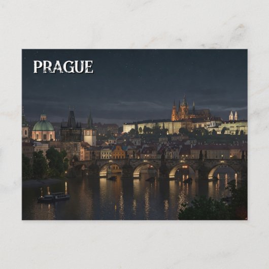 Carte Postale Château de Prague et pont de Charles Voyage de nui (Devant)