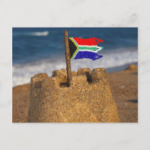 Carte Postale Château de Sable Avec Drapeau Sud-Africain, Umhlan