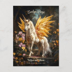 Carte Postale Château de Unicorn à ailes dorées Croire Pegasus