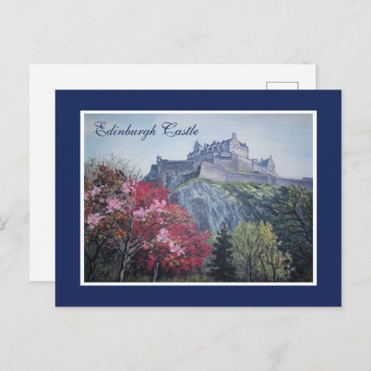 Carte Postale Château d'Édimbourg en Écosse, peinture par Pola.B (Devant / Derrière)