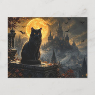 Carte Postale Château gothique de chat noir Halloween