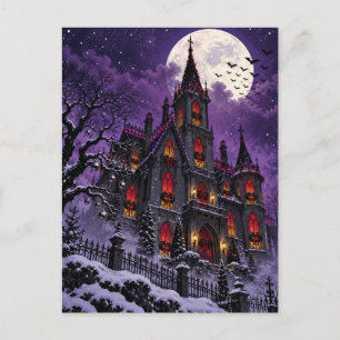 Carte Postale Château gothique sous le Noël enneigé à la pleine