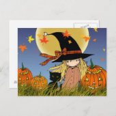 Carte postale Château Halloween Witch et Chat (Devant / Derrière)