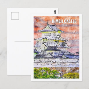 Carte Postale Château Himeji Japon célèbre Travel Place Aquarell