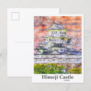 Carte Postale Château Himeji Japon Voyage Aquarelle main tirée
