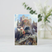 Carte Postale Château médiéval Prince de cheval noir gnomes (Debout devant)