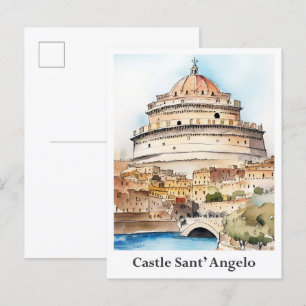 Carte Postale Château San't Angelo Rome Italie Aquarelle Voyage