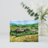 CARTE POSTALE CHÂTEAUX EN CHIANTI PAYSAGE, CHAMPS DE FLEURS JAUN (Debout devant)