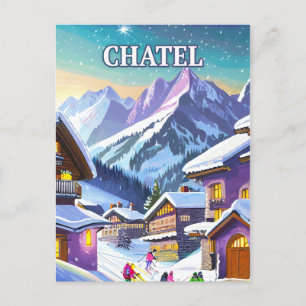 Carte Postale Châtel : Charme Authentique dans les Alpes enneigé