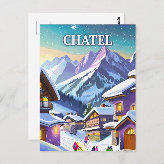 Carte Postale Châtel : Charme Authentique dans les Alpes enneigé (Devant / Derrière)