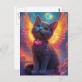Carte Postale Chaton ange gris adorable (Devant / Derrière)