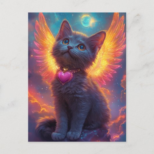 Carte Postale Chaton ange gris adorable (Devant)