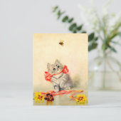 Carte Postale Chaton au ruban rouge (Debout devant)
