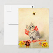 Carte Postale Chaton au ruban rouge (Devant / Derrière)
