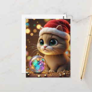 Carte Postale Chaton de Noël adorable