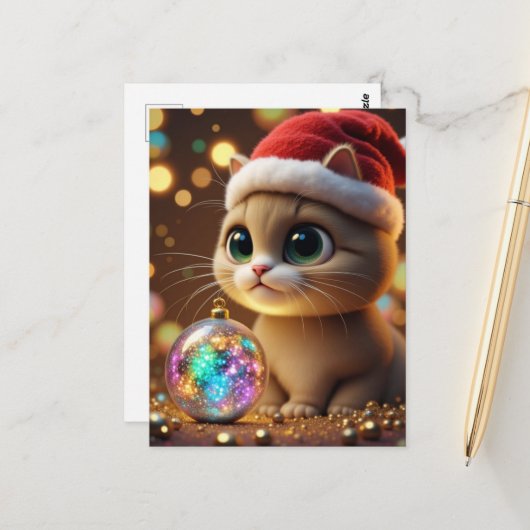Carte Postale Chaton de Noël adorable (Devant/Arrière en situation)