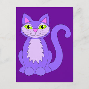 Carte Postale Chaton dessin animé yeux verts dent de travers vio