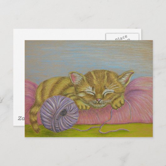 Carte Postale Chaton dormant (Devant / Derrière)