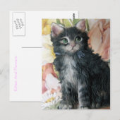 Carte Postale chaton Et Fleurs (Devant / Derrière)