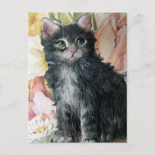 Carte Postale chaton Et Fleurs (Devant)