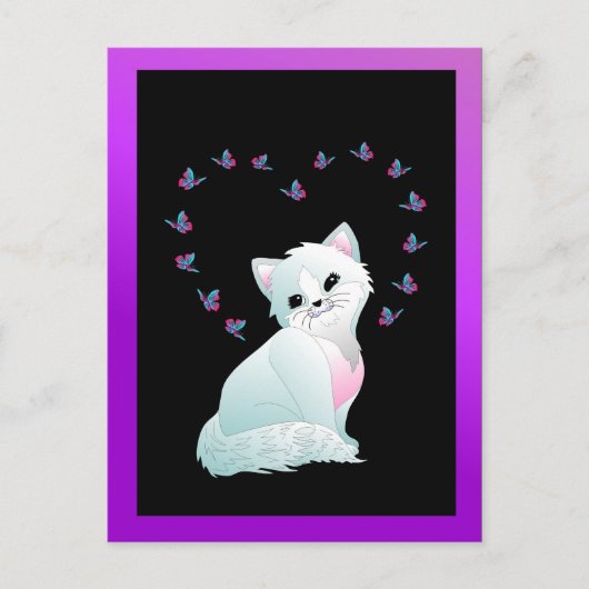 carte postale chaton et papillons (Devant)