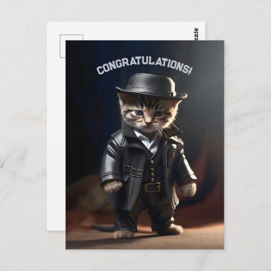 Carte Postale Chaton Gangster (Devant / Derrière)