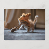 Carte Postale Chaton jouant avec une petite souris (Devant)