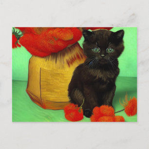 Carte Postale Chaton noir de Van Gogh Fleurs rouges