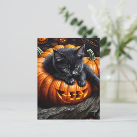 Carte Postale Chaton noir d'Halloween (Debout devant)