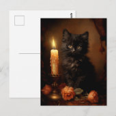 Carte Postale Chaton noir gothique magique - Peinture à l'huile  (Devant / Derrière)