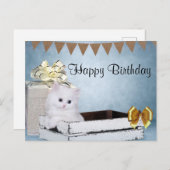 Carte Postale chaton persan blanc Anniversaire (Devant / Derrière)