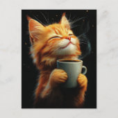 Carte Postale Chaton roux adorable avec un café (Devant)
