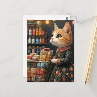 Carte Postale Chaton roux adorable faisant des courses