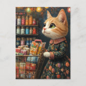 Carte Postale Chaton roux adorable faisant des courses (Devant)
