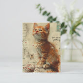 Carte Postale Chaton roux Collage de fil Mixte (Debout devant)