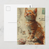 Carte Postale Chaton roux Collage de fil Mixte (Devant / Derrière)