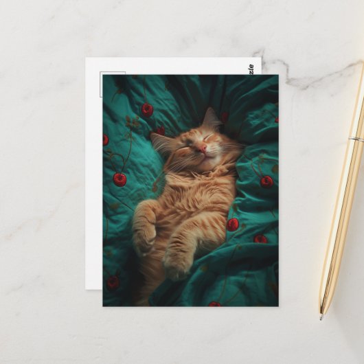 Carte Postale Chaton roux endormi (Devant/Arrière en situation)