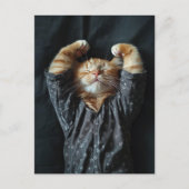 Carte Postale Chaton roux endormi adorable en pyjama (Devant)