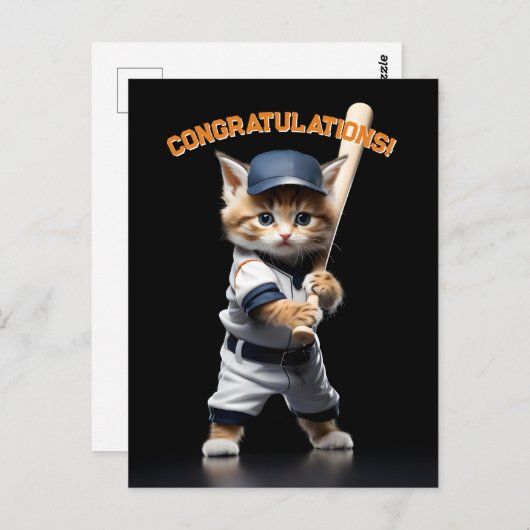 Carte Postale Chaton Vedette de Baseball (Devant / Derrière)