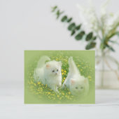 Carte Postale chatons blancs et fleurs vertes (Debout devant)