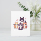 Carte Postale Chatons Colorés Pixelisés Blanc (Debout devant)